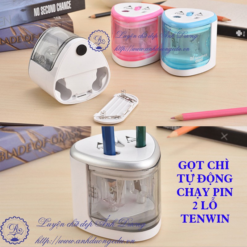 Gọt bút chì tự động Ánh Dương Tenwin 2 lỗ tiện lợi an toàn chạy bằng pin