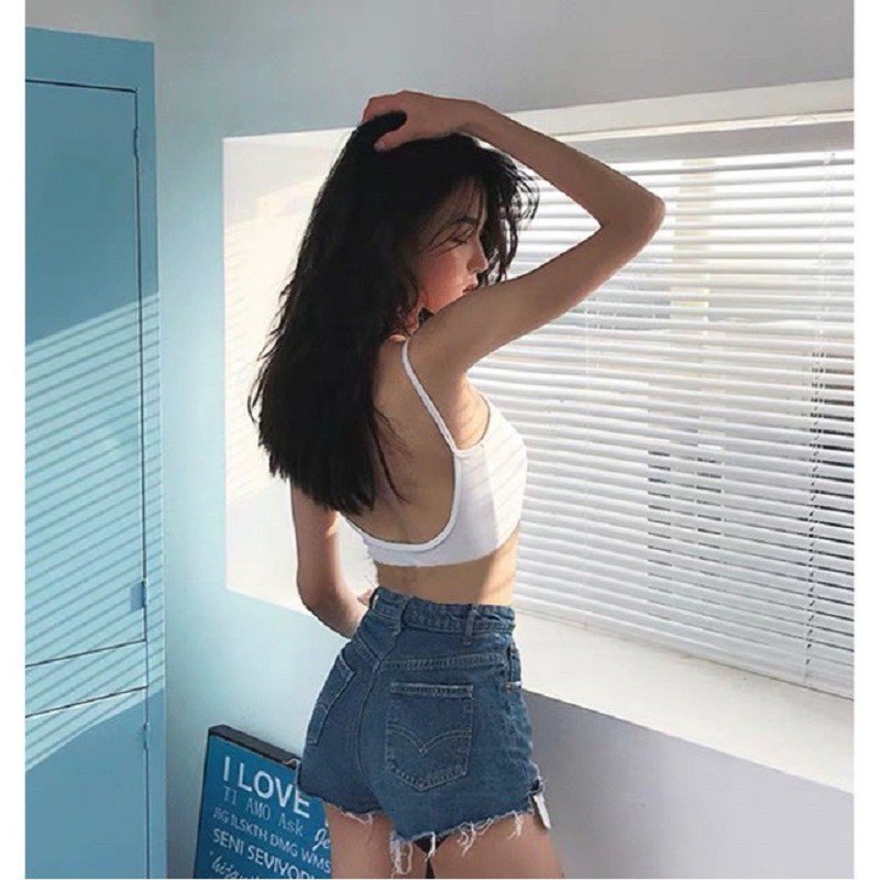 Áo bra gân khoét chữ U xẻ ngực