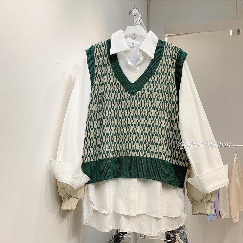 210775 Áo gile len họa tiết nữ ulzzang , áo len nữ freesize ( không kèm sơ mi ) | BigBuy360 - bigbuy360.vn