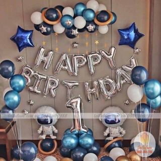 Sét bóng trang trí sinh nhật cho bé trai mẫu phi hành gia 2 trụ tặng kèm bơm keo