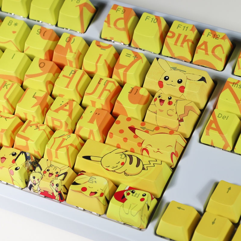 Keycap Pokemon chủ đề Pokémon Pikachu keycap hoạt hình PBT Dye bàn phím cơ thăng hoa Bàn phím cơ truyền ánh sáng Keycap 104 phím
