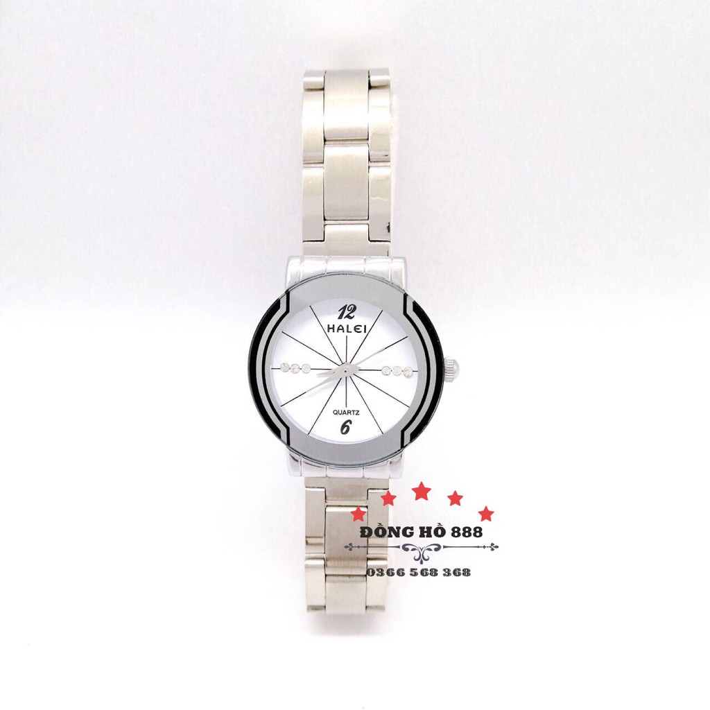 Đồng hồ nữ Halei mặt tròn dây kim loại bạch kim HL457 _ Tặng 1 vòng tỳ hưu _ Có video sản phẩm.
