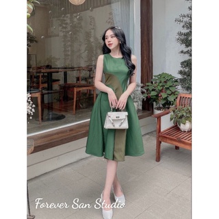 Đầm xanh lá phối 2  lớp