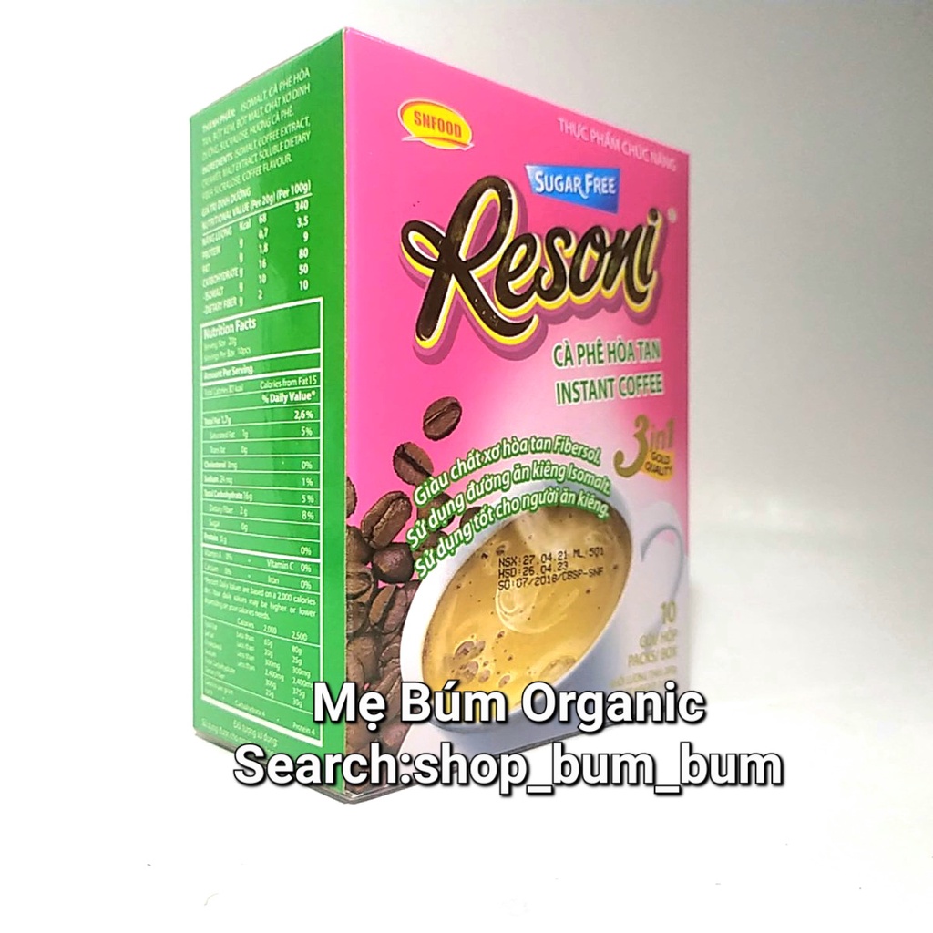 Combo 3 hộp Cafe ăn kiêng RESONI - hộp 10 gói*20g - chuyên dành cho người tiểu đường, ăn kiêng, giảm cân