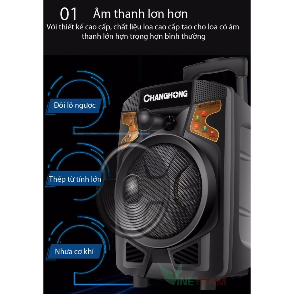 Loa Kéo Bluetooth giá rẻ CHANGHONG CYD-186 Cao Cấp, Chất Âm Cực Hay - Kèm Mic -dc3433
