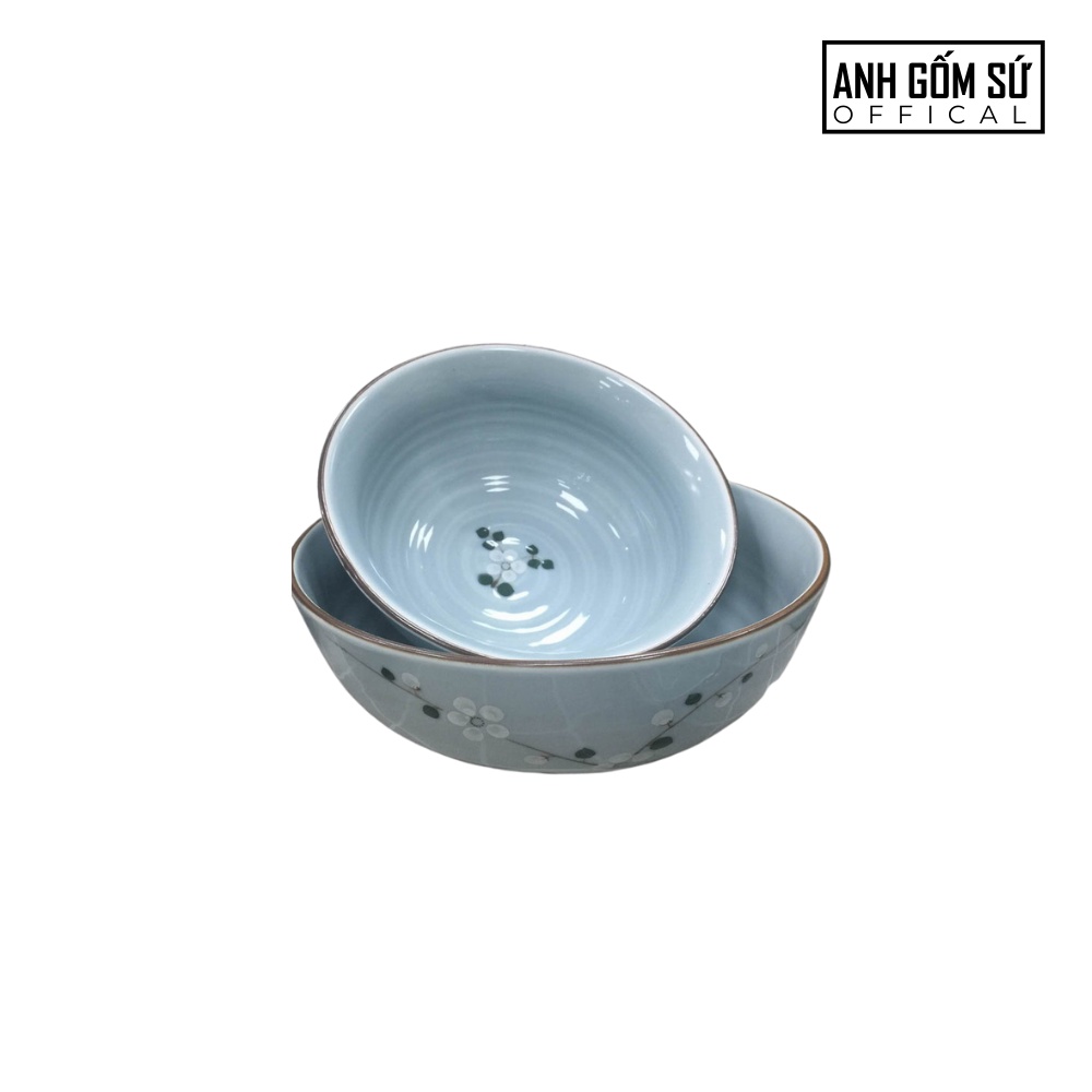 Tô canh sứ, bát tô sứ men lam ngọc vẽ hoa anh đào trắng - Hàng Bát Tràng