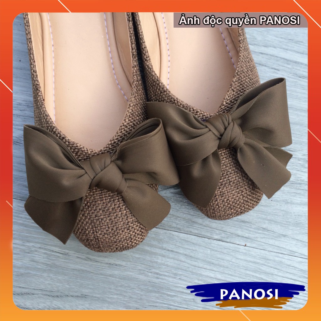 Giày bệt nữ búp bê chất dạ gắn nơ vải đi êm chân xinh xắn - Bệt nơ nâu | BigBuy360 - bigbuy360.vn