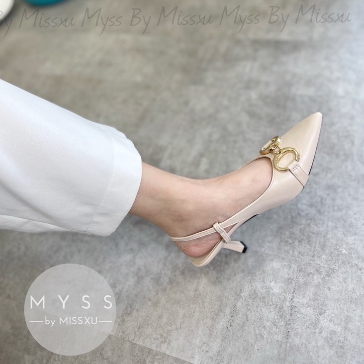 Giày nữ mũi nhọn phối khoen OO hở gót 5cm thời trang MYSS - CG223