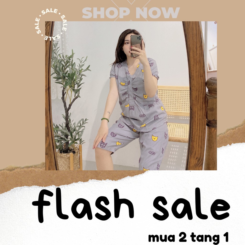 Bộ pijama bộ mặc nhà bộ lửng tay côc quần lửng chất thô đẹp