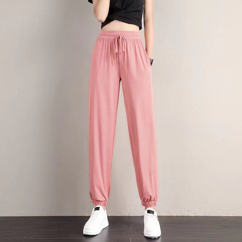 Quần jogger thể thao vải lụa mỏng dáng rộng phong cách Hàn Quốc thời trang mùa hè năng động