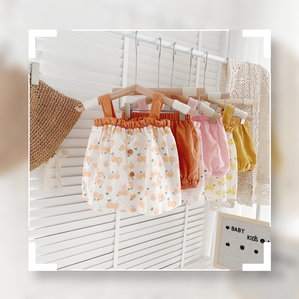 Bộ 2 dây cúc ngực cho bé gái 8-21kg- Chất thô mát (Bảng 3 màu)