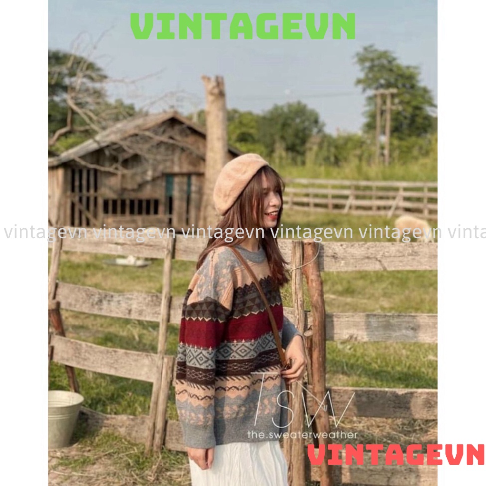 Áo len thổ cẩm họa tiết hàng Quảng Châu cao cấp phom rộng siêu đẹp vintagevn | BigBuy360 - bigbuy360.vn