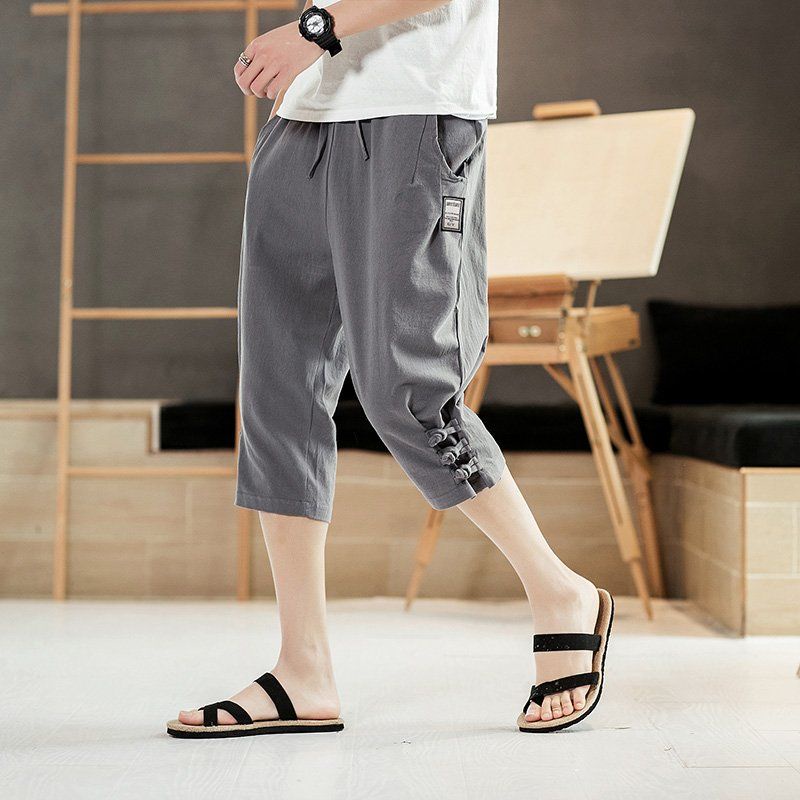 Quần Lửng 7 Tấc Bằng Vải Lanh Cotton Thời Trang Mùa Hè Hàn Quốc Cho Nam Size M-5xl