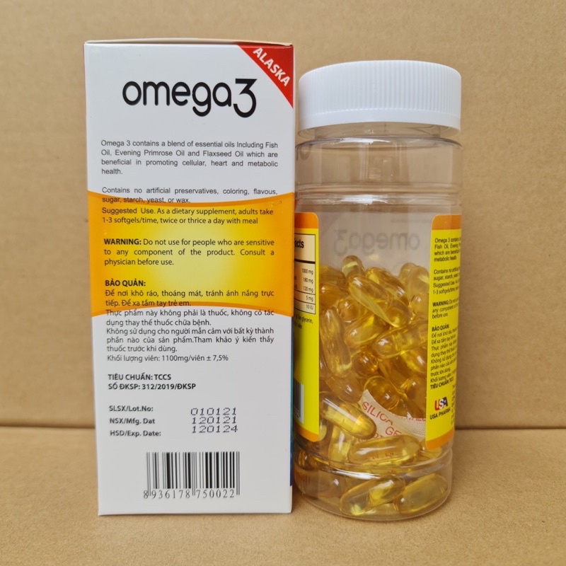 VIÊN UỐNG DẦU CÁ ALASKA OMEGA 3 TỐT CHO MẮT, TIM, NÃO - HỖ TRỢ ĐẸP DA - GIẢM NGUY CƠ MẮC BỆNH TIM MẠCH - OMEGA3 100 VIÊN