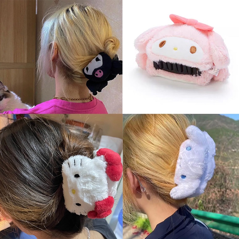 Sanrio Kẹp Tóc Hình Cinnamoroll Mymelody Kuromi Pompom Purin Hoạt Hình Dành Cho Trẻ Em