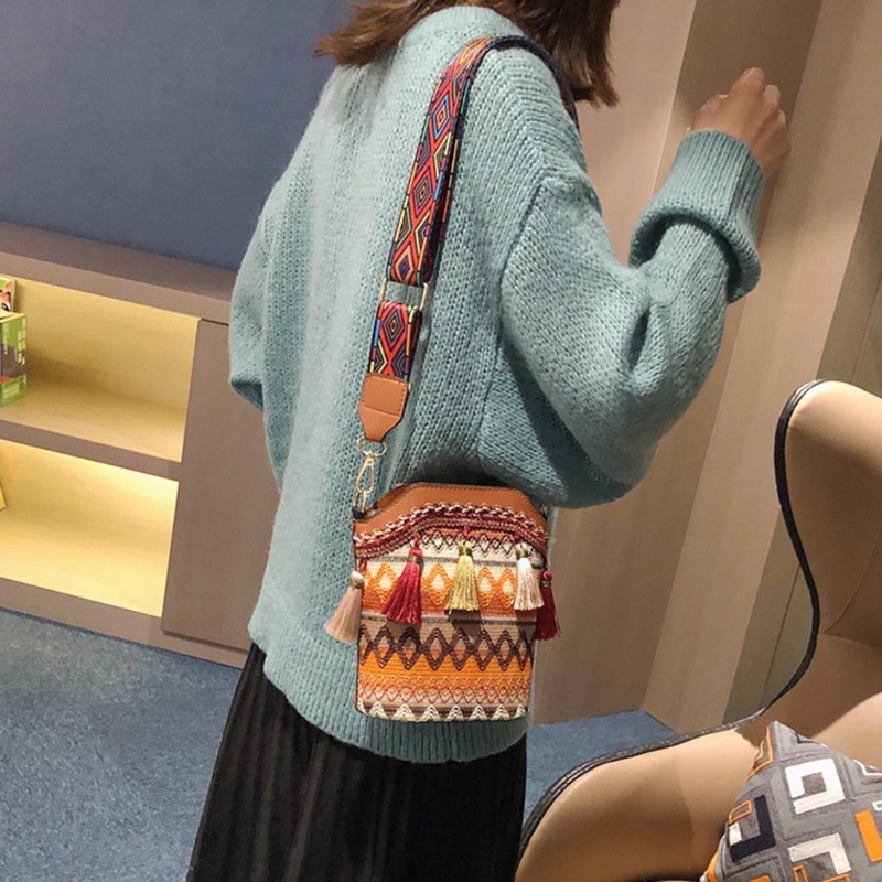 Túi Đựng Điện Thoại Đeo Chéo Thêu Họa Tiết Thổ Cẩm Phong Cách Boho Cổ Điển Dành Cho Nữ