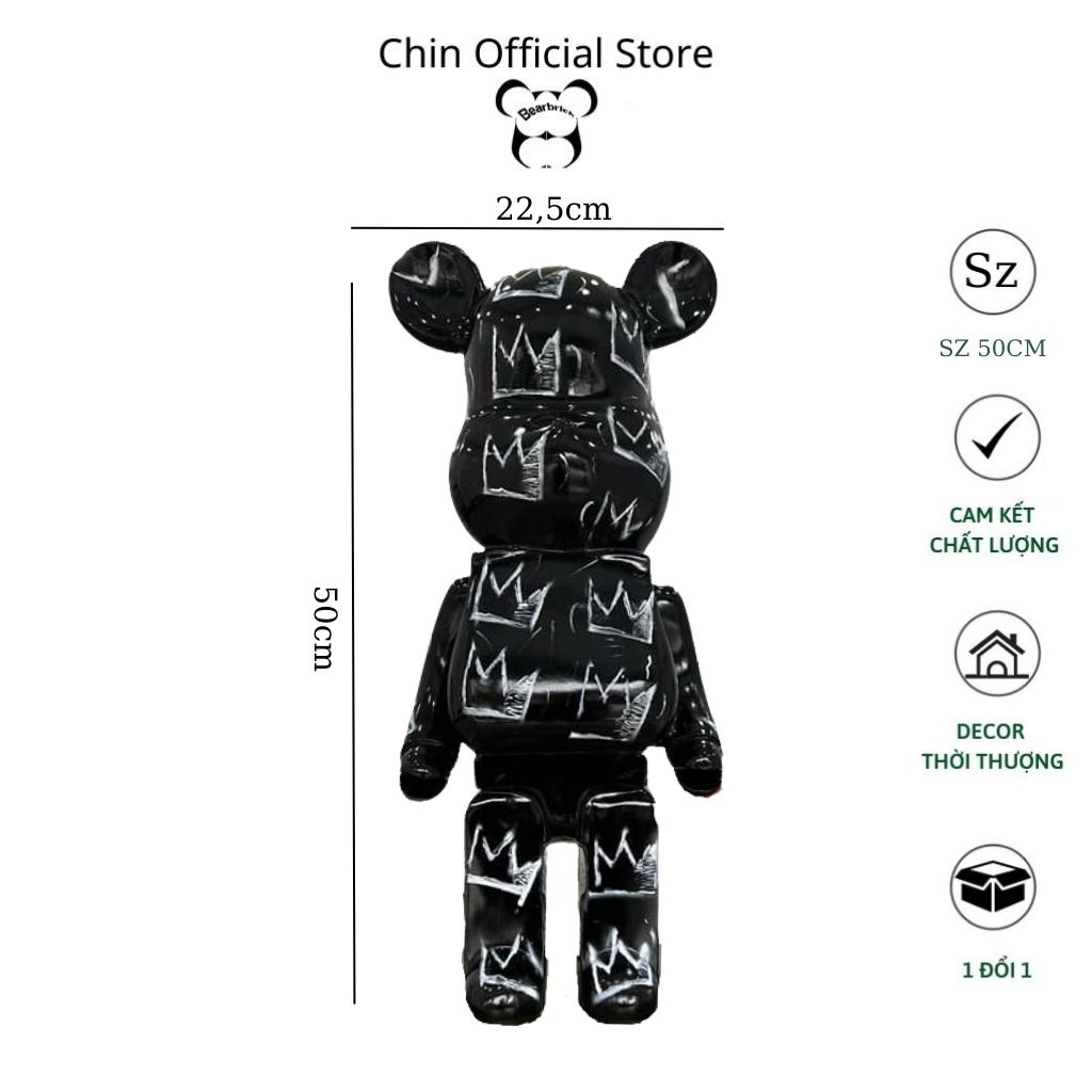 Bearbrick, gấu bearbrick 50cm cỡ vừa, mẫu vương miện chất liệu thạch cao -Chin Official Store