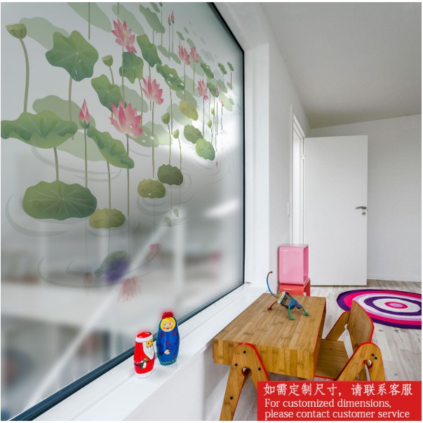 Decal Dán Kính Cao Cấp - Thuyền nhỏ và Hồ sen ( 60x58cm )