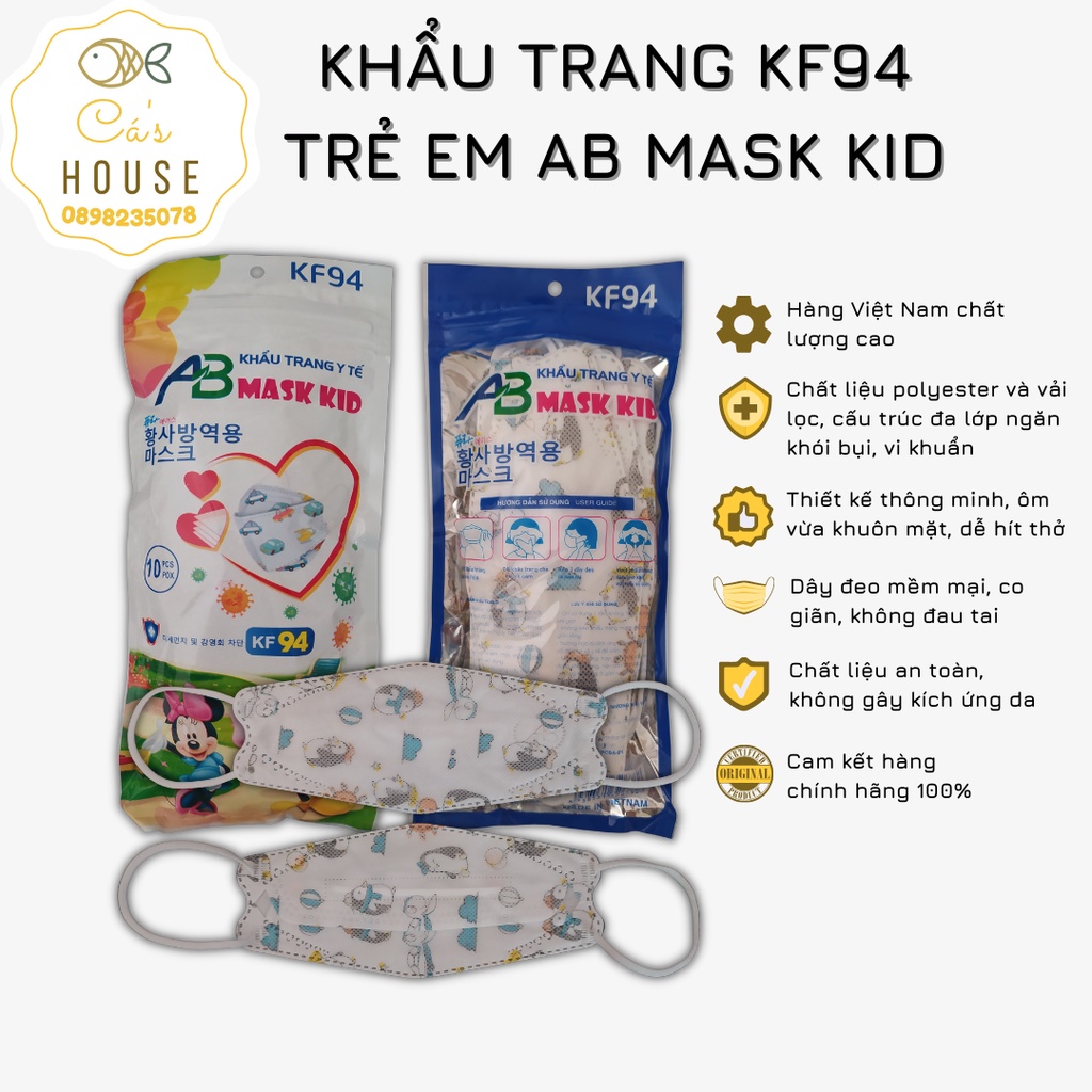 Sỉ Thùng Khẩu Trang KF94 Trẻ Em Khẩu Trang Y Tế AB Mask Kid 4 Lớp Kháng Khuẩn Chống Bụi Siêu Mịn Dễ Hít Thở