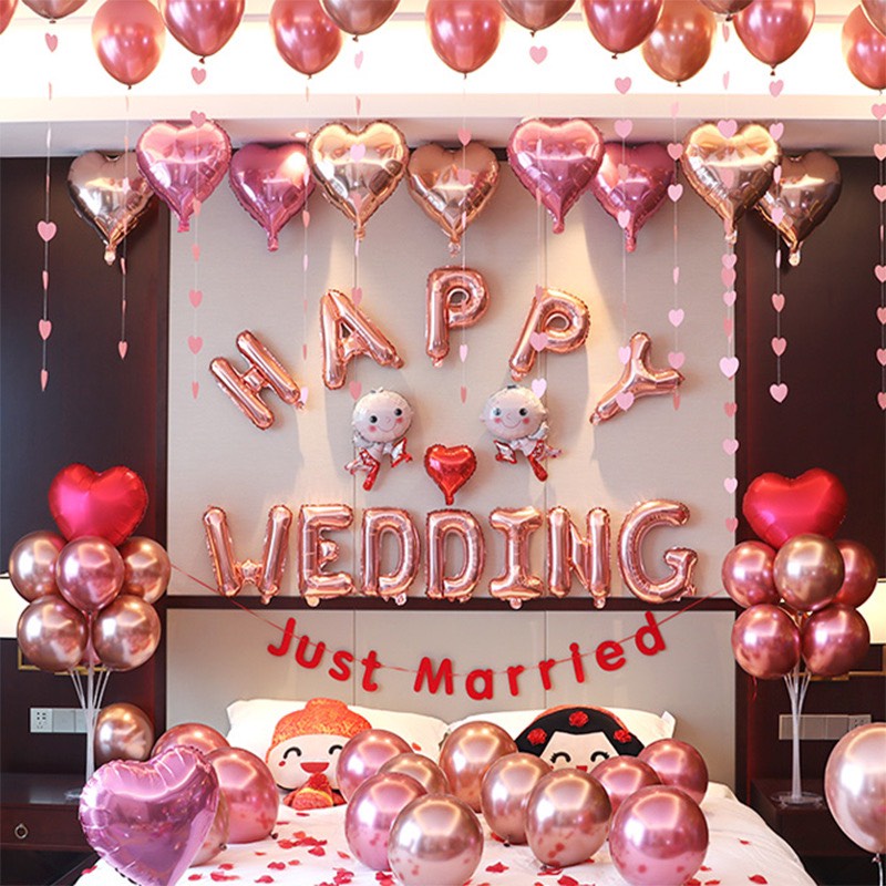 [Tặng 100 cánh hoa hồng] Set Bóng Bay Trang Trí Phòng Cưới Tân Hôn Nhiều Mẫu GH00