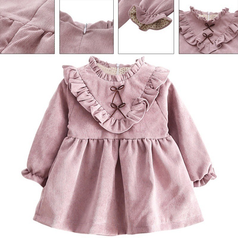 Áo tay dài phối viền ren cổ đính nơ xinh xắn cho bé gái