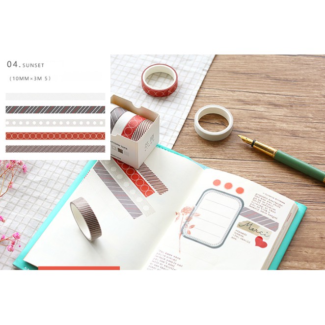 Washi tape set 5 cuộn SA05 trang trí scrapbook, sổ tay planner,...