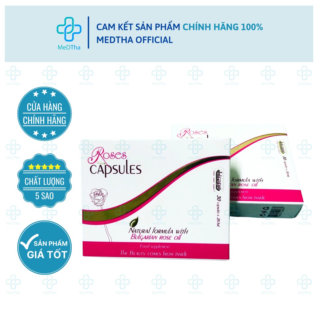 VenusRoses Viên uống hoa hồng Bungari - Giúp da trắng hồng, ngăn lão hóa da, giảm căng thẳng, mệt mỏi [Chính hãng]