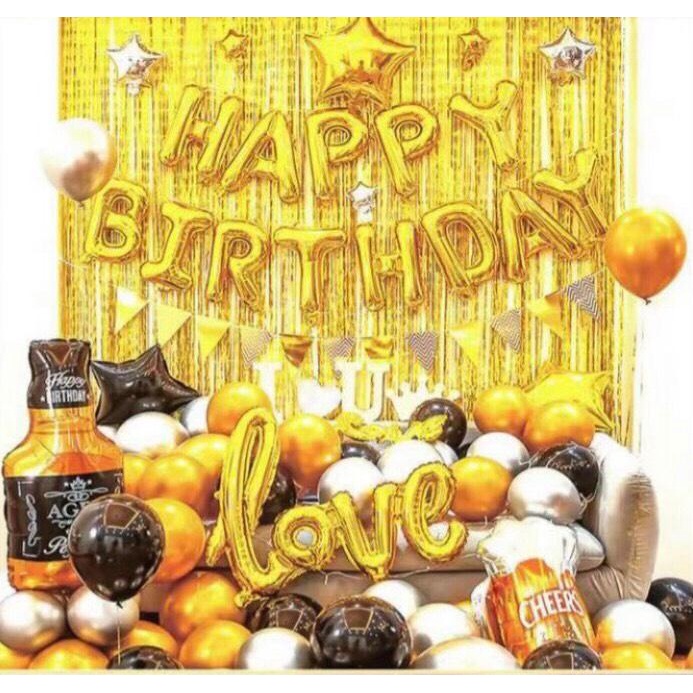 [Ảnh thật] Set trang trí sinh nhật tone màu vàng xinh xắn dễ thương TẶNG KÈM bơm bóng, keo dán tùy combo