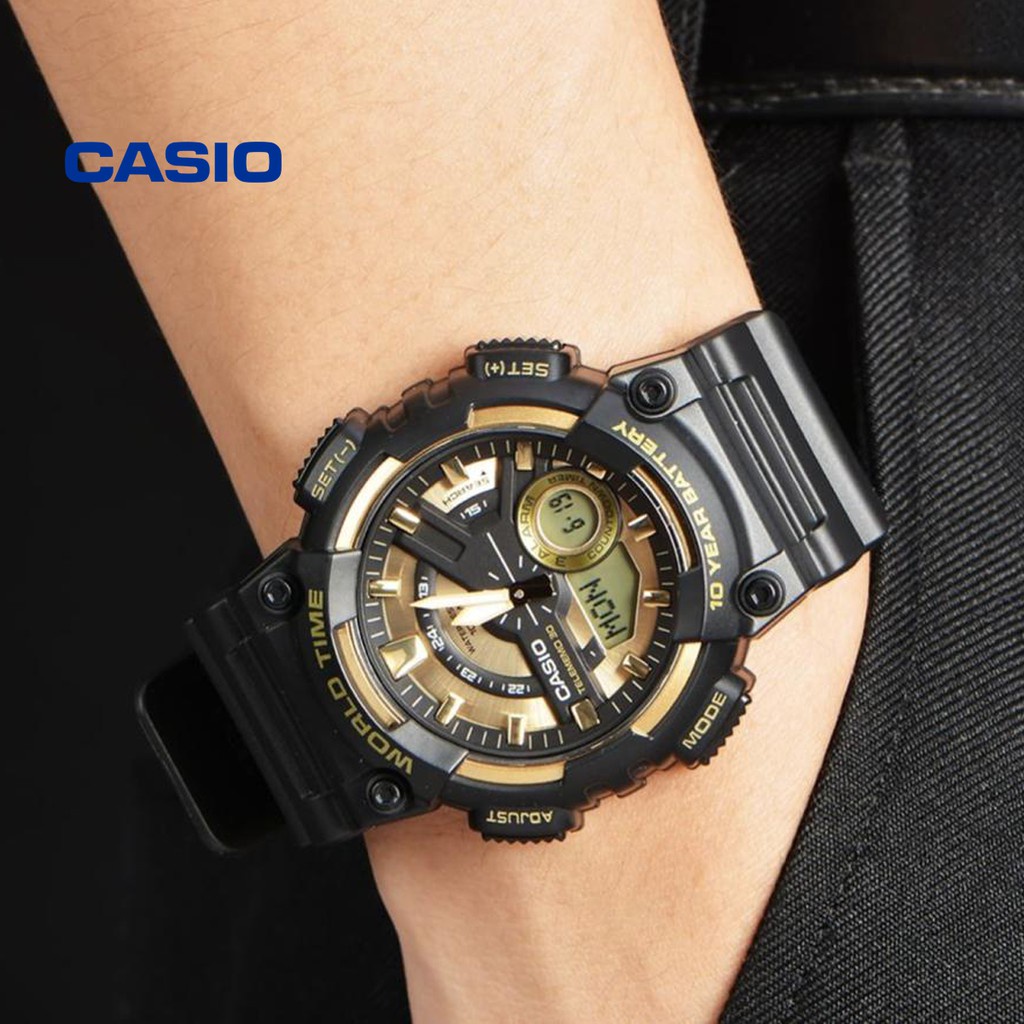 Đồng Hồ Nam Dây Nhựa Casio Worldtime AEQ-110BW-9A Chính Hãng - Pin 10 Năm - Chống nước 10m bơi lội