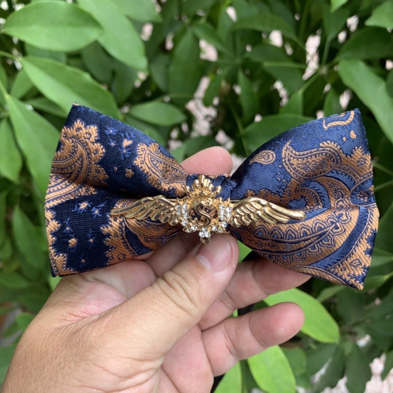 Nơ cổ nam cao cấp dành cho chú  rể -Mc Nơ silk đính cánh thiên thần Giangpkc 4/2021