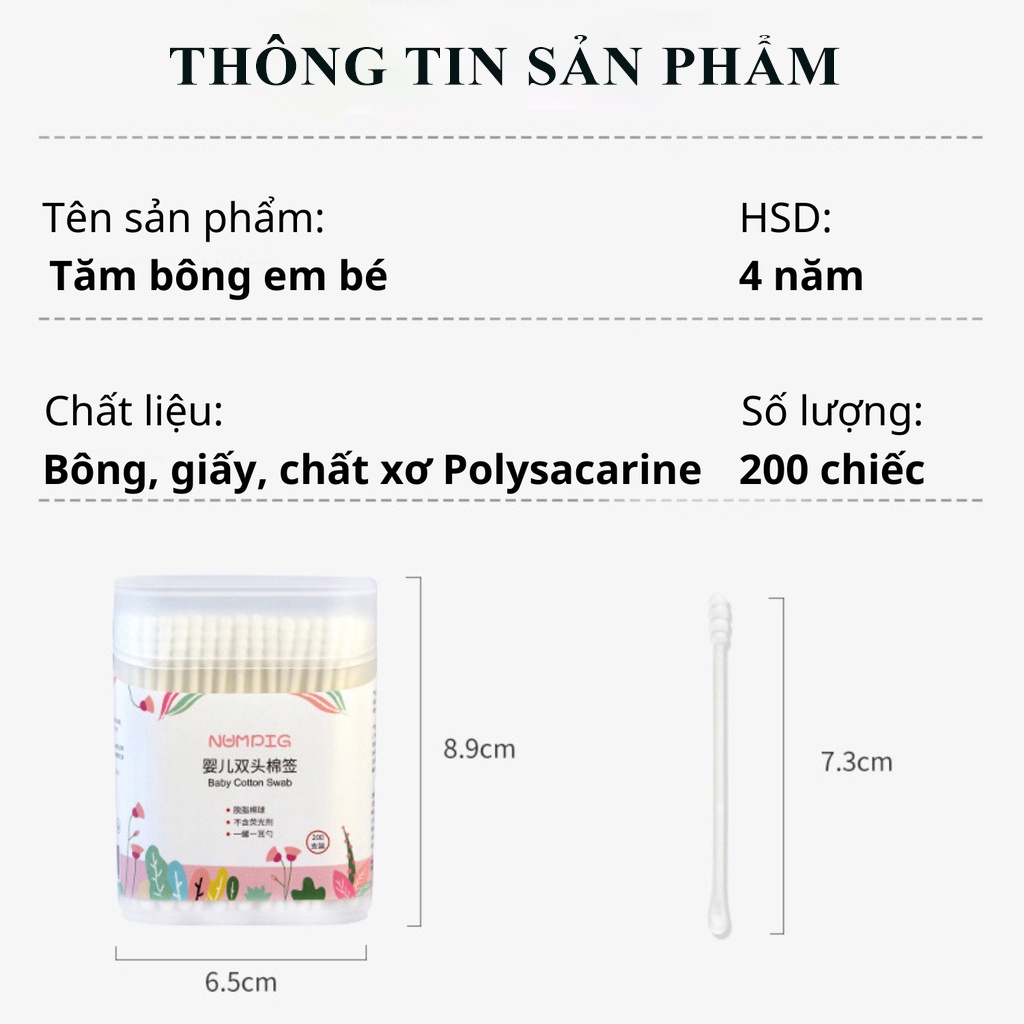 Tăm Bông Trẻ Em Misuta 200 Que, Bông Ngoáy Tai Cho Bé Được Làm Bằng Bông Tự Nhiên