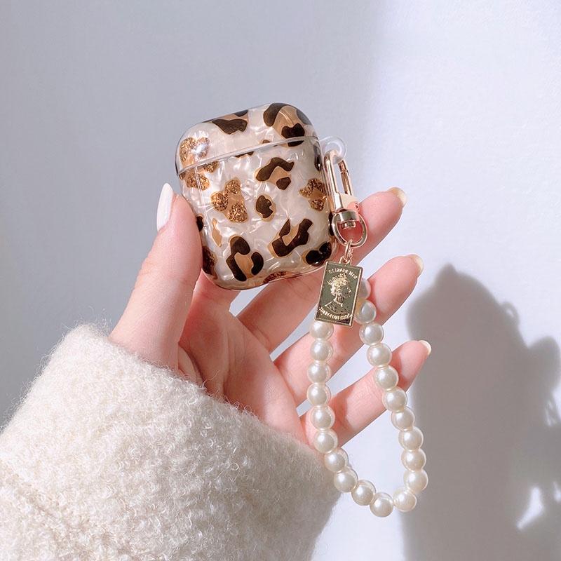 Vỏ Bảo Vệ Hộp Sạc Tai Nghe AirPods 1 2 Pro 3 Họa Tiết Da Báo Sang Trọng Phối Móc Khóa Phong Cách Retro