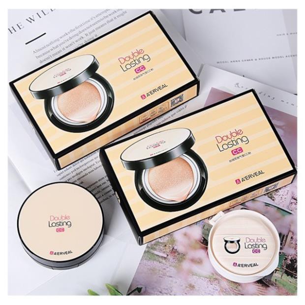 Hot!! (1+1) Full Set Phấn Nước Nền A'ERVEAL Màu Vàng Double Lasting CC Tặng Kèm Lõi Thay Dễ Thương