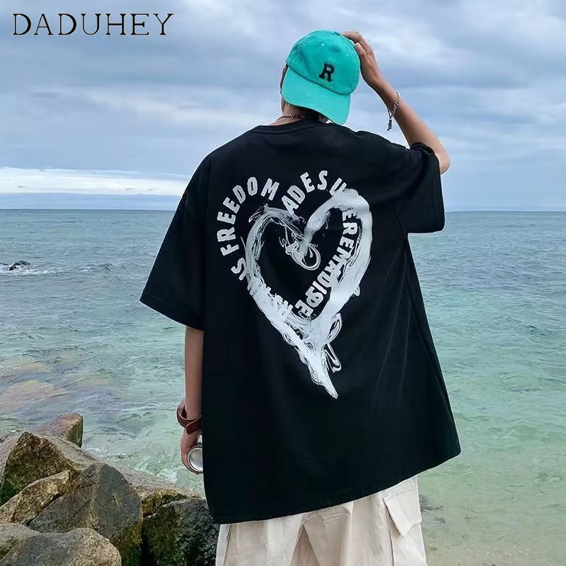 DaDuHey Men's Summer New Korean Style Trendy Simplicity Short Sleeve T-shirt Hong Kong Style Loose Casual Fashion Brand Half Sleeve Top