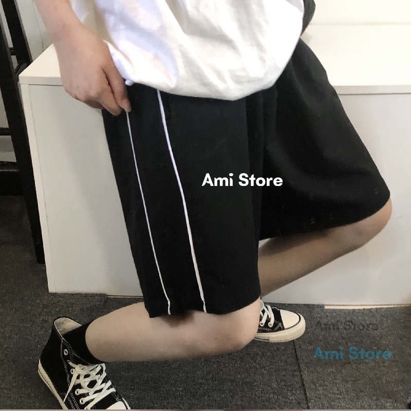 Quần đùi nam nữ ống rộng, quần short sọc trắng ulzzang cạp chun thoải mái phong cách năng động QS14 Ami store | BigBuy360 - bigbuy360.vn