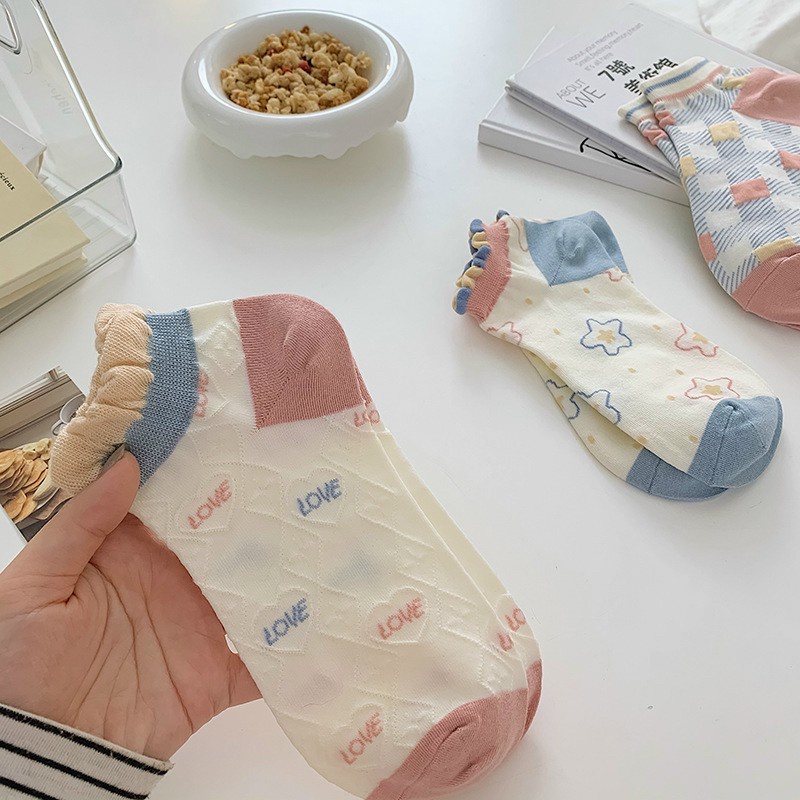Tất cổ ngắn nữ, vớ nữ cổ bèo họa tiết thổ cẩm xinh xắn chất vải cotton co giãn bốn chiều thoáng khí 1 đôi