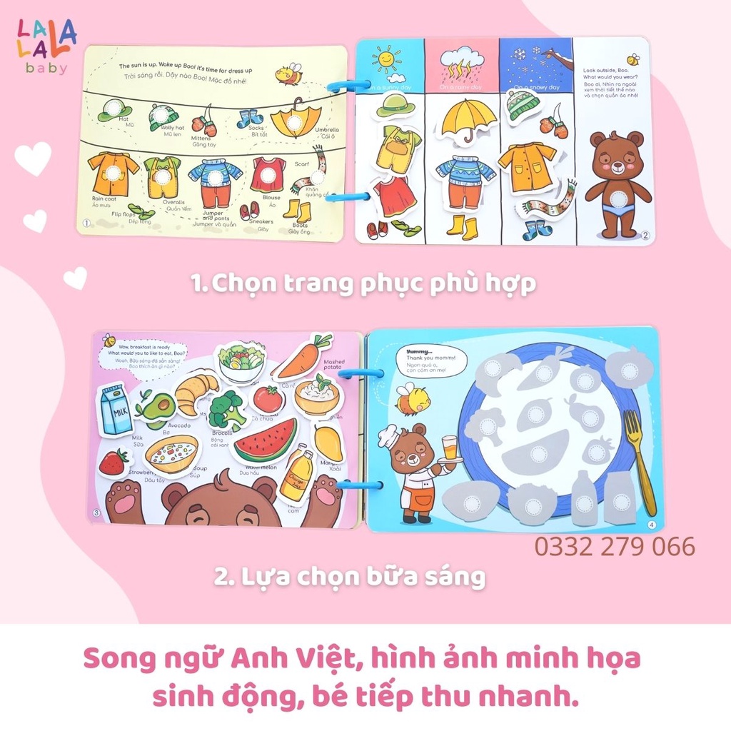 Học liệu bóc dán busy book cho bé Lalala baby nhiều chủ đề đa dạng, song ngữ Anh Việt