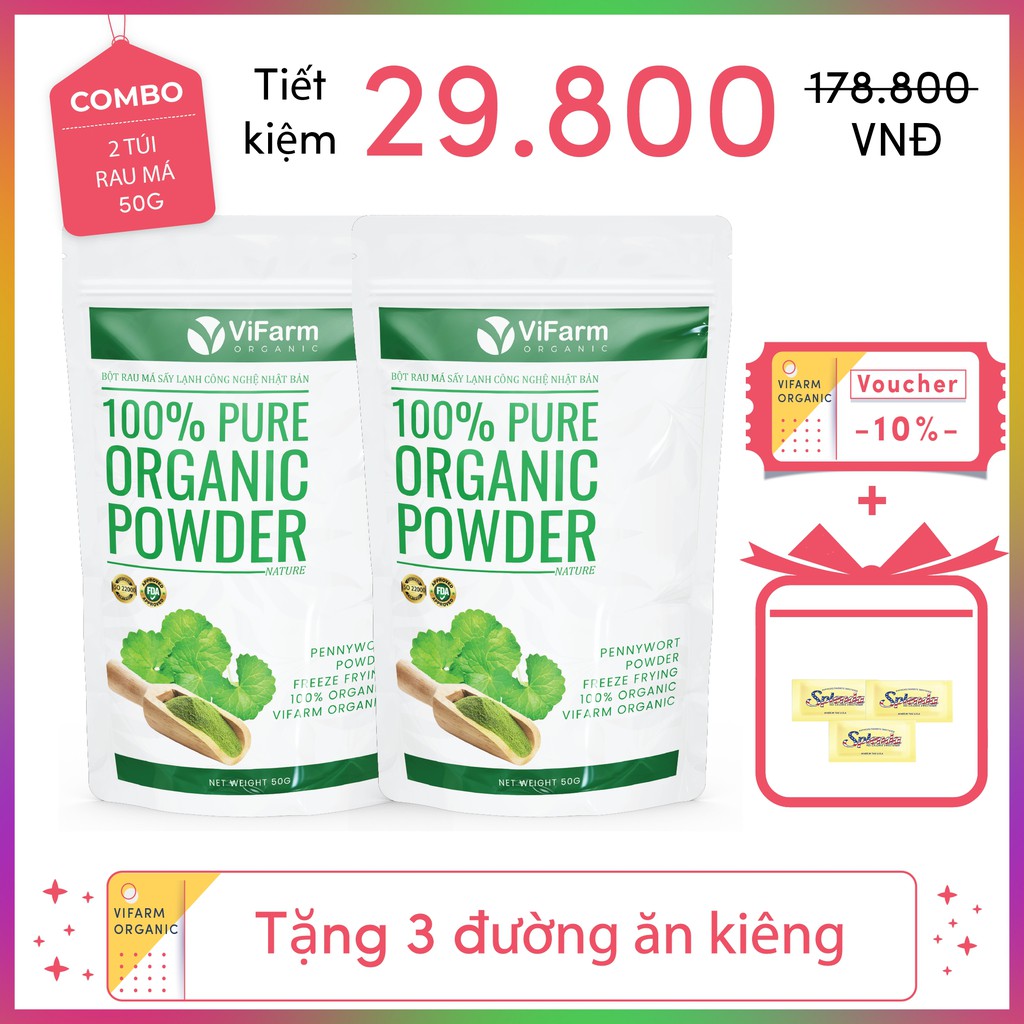 Bột Rau Má Nguyên Chất ViFarm 50Gram Organic 100%, Bột Rau Má Sấy Lạnh, Thanh Nhiệt,Mát Gan, Giải Độc Cơ Thể