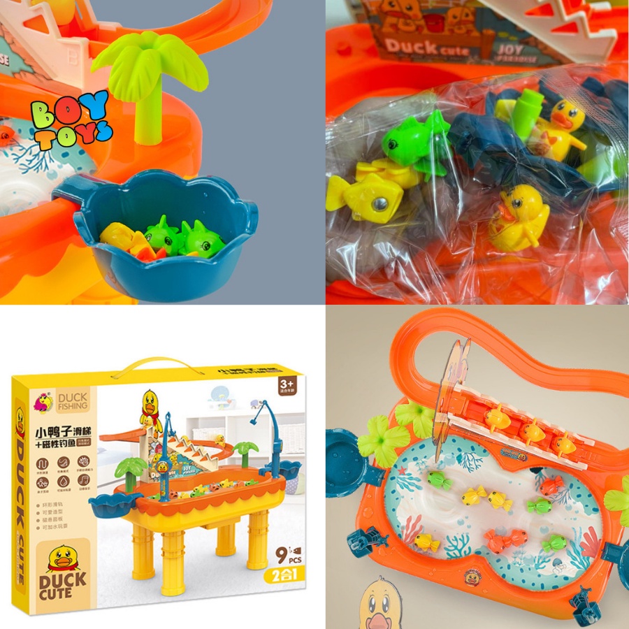 Đồ chơi câu cá và vịt vàng leo thang 2 trong 1 có nhạc và đèn kết hợp từ tính bơi tự động vui nhộn cho bé