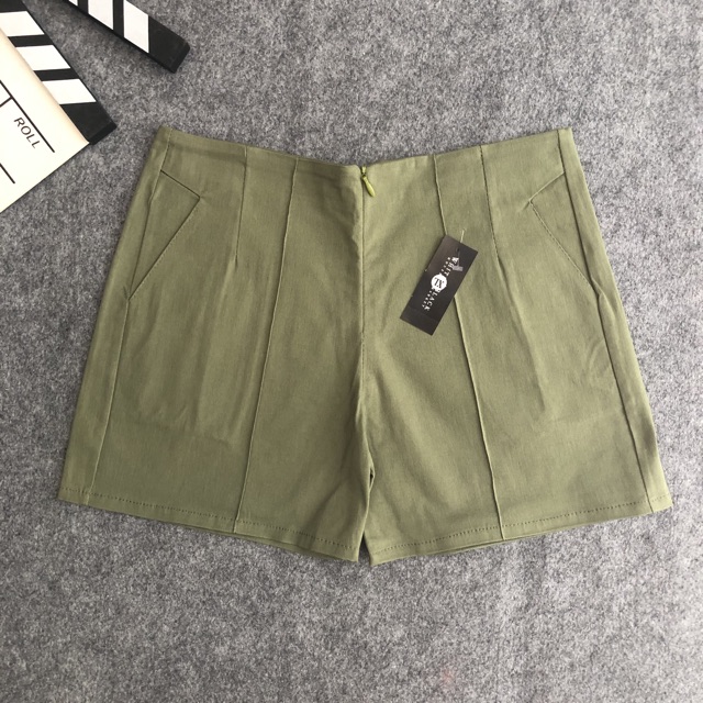 Quần short kaki lưng cao co dãn khóa kéo trước đủ size