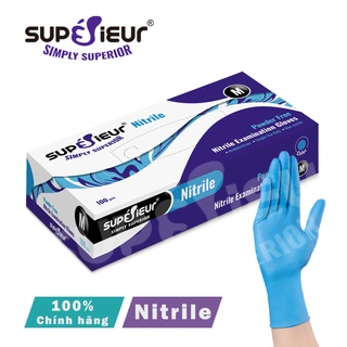 Găng Tay Y Tế Nitrile Superieur Không Bột Màu Xanh -Găng Tay NBR Cao Cấp - Y Tế/Nha Khoa/Thí Nghiệm (Hộp 100 Chiếc)
