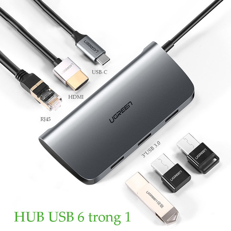 Hub chuyển đổi đa năng UGREEN CM212 50771 3 cổng USB3.0, USB-C (60W PD), HDMI