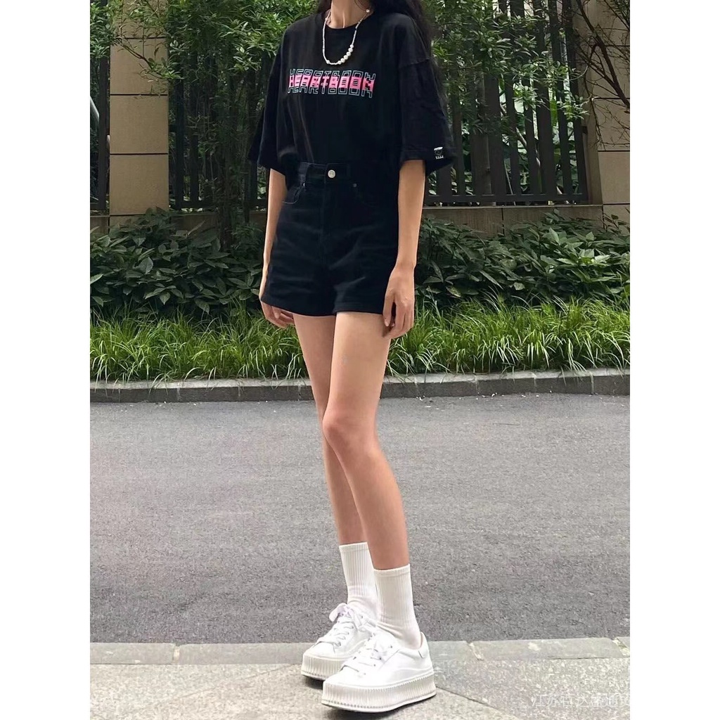 Quần Short Denim Ống Đứng Lưng Thun Phong Cách Âu Mỹ Thời Trang Mùa Hè Cho Nữ