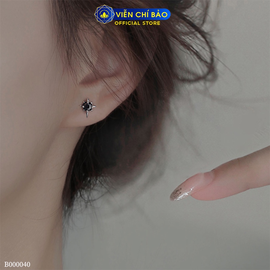 Bông tai bạc nữ sao kim cương 2 màu đen trắng chất liệu bạc 925 thời trang phụ kiện trang sức Viễn Chí Bảo B000040