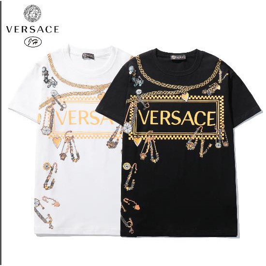 Áo thun cotton ngắn tay in chữ Versace thời trang dành cho nam nữ