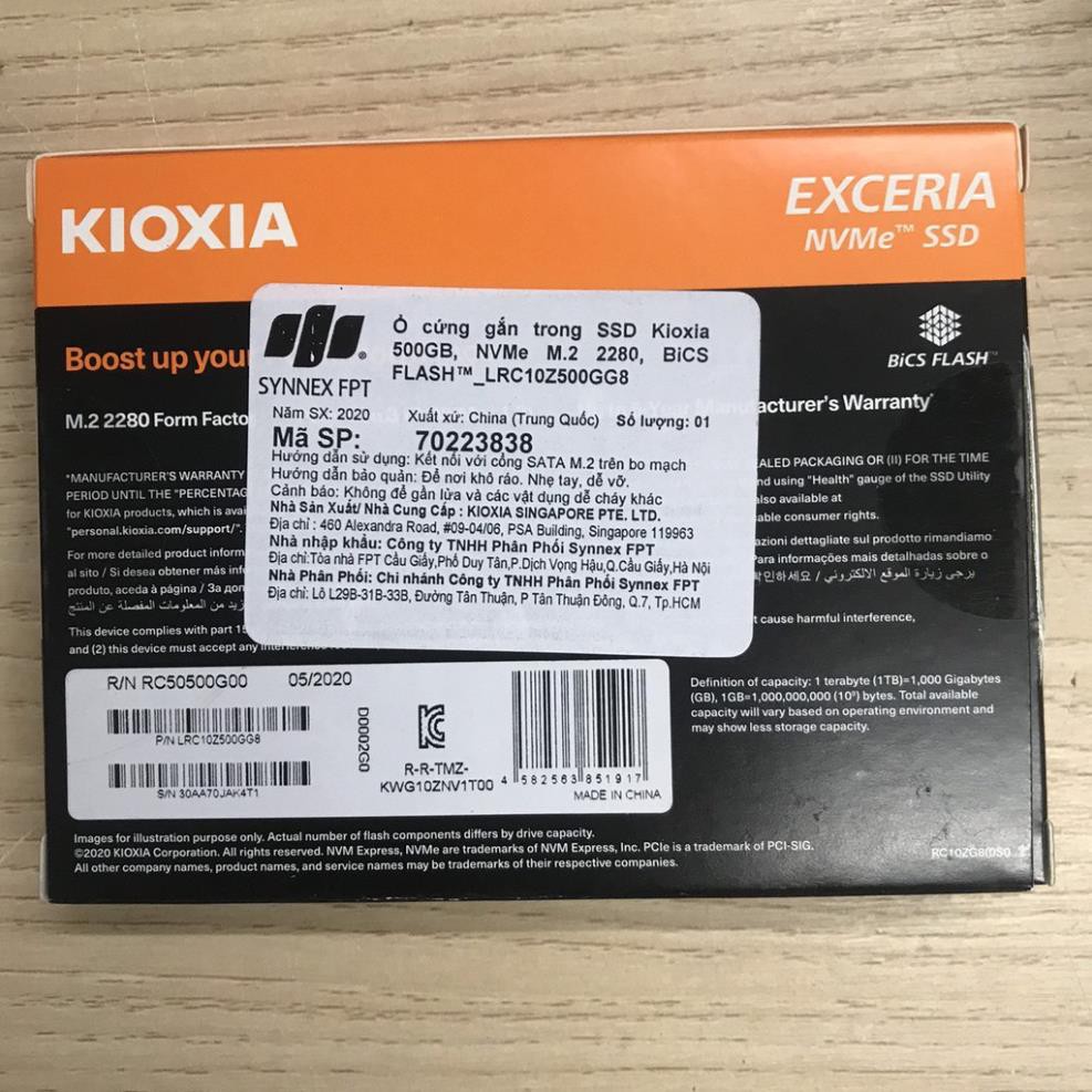 Ổ cứng SSD M.2 2280 NVMe Kioxia (Toshiba) Exceria BiCS FLASH PCIe Gen 3.0 x 4 Lanes - Chính Hãng FPT