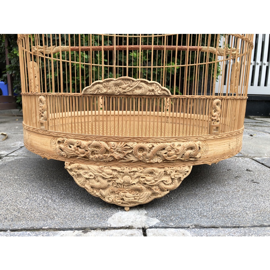 Shama bird cage Dragon and Phoenix hand carved - 2 pcs (come with 2 sets accessories)