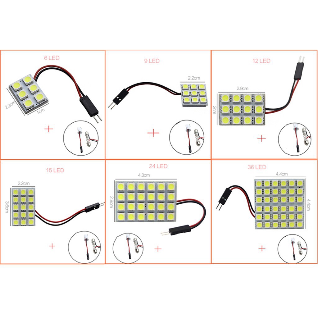 1 Đèn Led T10 5050 6 9 12 15 24 36 48 Bóng Smd Gắn Trần Xe Hơi