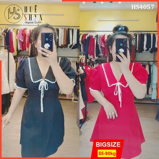 Đầm bigsize nữ body cổ áo ren chân váy dáng A HS4057 - Thiết kế sang chảnh - Đi tiệc, đi chơi - Màu Đen Đỏ -Size L XL XX