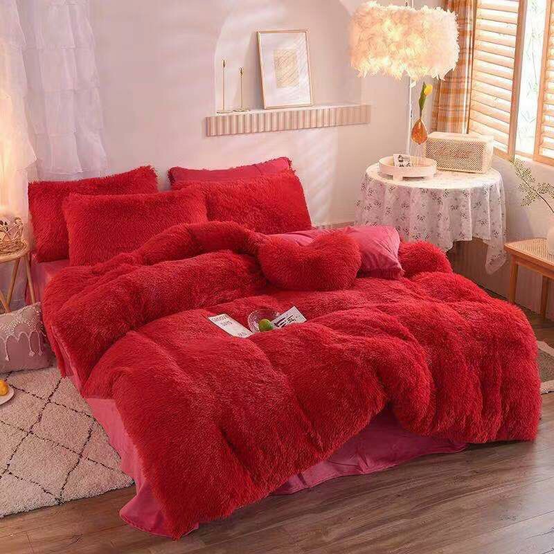 Trọn bộ Chăn Ga Gối Nhung Nỉ Lông Dài (TẶNG GỐI TIM,TÚI SÁCH) hàng nhập loại 1 giá rẻ